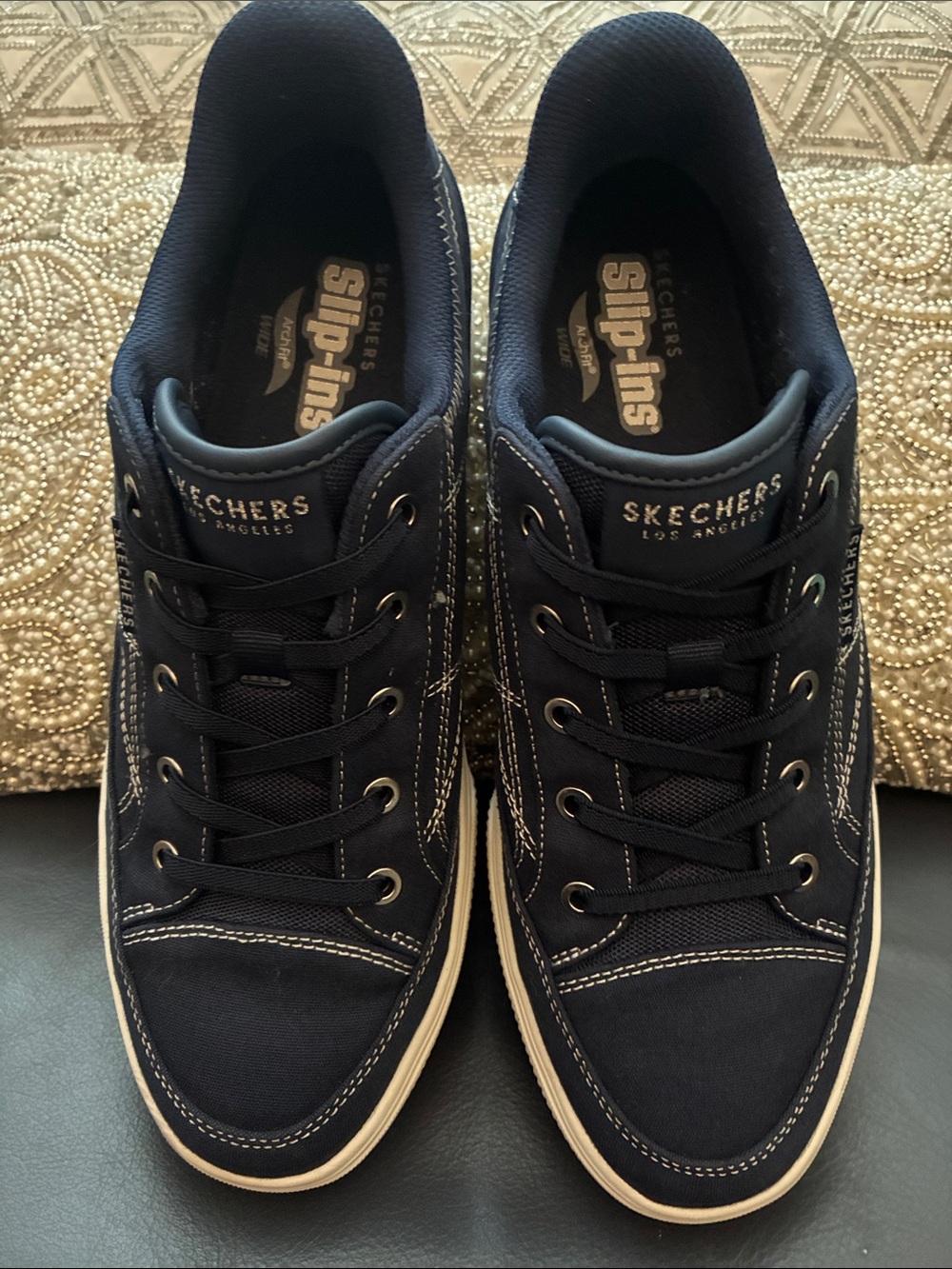 Skechers Ladies Navy and White Lace-Up Slip-Ins Sneakers